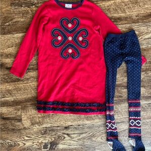 Hanna Andersson winter dress and tights set size 140 or 10